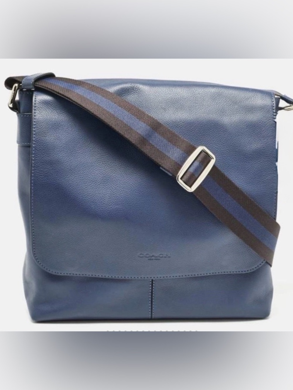 COACH F72362 💙Charles💙 BLUE LEATHER UNISEX MESSENGER BAG 🌟EUC🌟